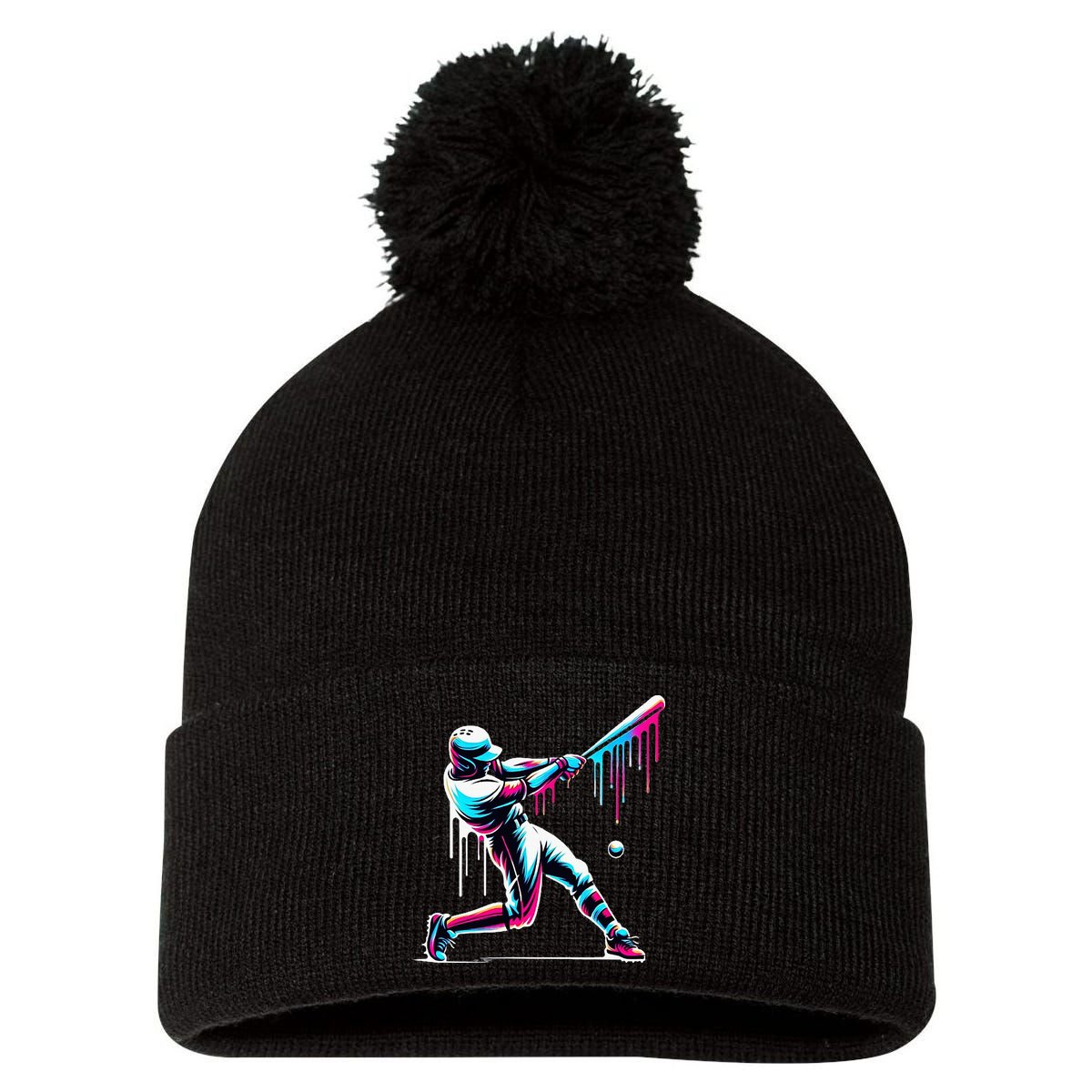 Baseball Player Drip Pom Pom 12in Knit Beanie