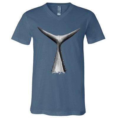 Back Print Deep Sea Fishing Tuna Tail Bluefin Tuna V-Neck T-Shirt
