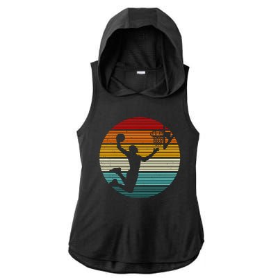 Basketball Player Dunk Retro Sunset Ladies PosiCharge Tri-Blend Wicking Draft Hoodie Tank