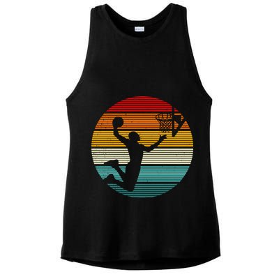Basketball Player Dunk Retro Sunset Ladies PosiCharge Tri-Blend Wicking Tank