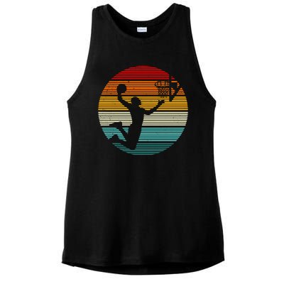 Basketball Player Dunk Retro Sunset Ladies PosiCharge Tri-Blend Wicking Tank