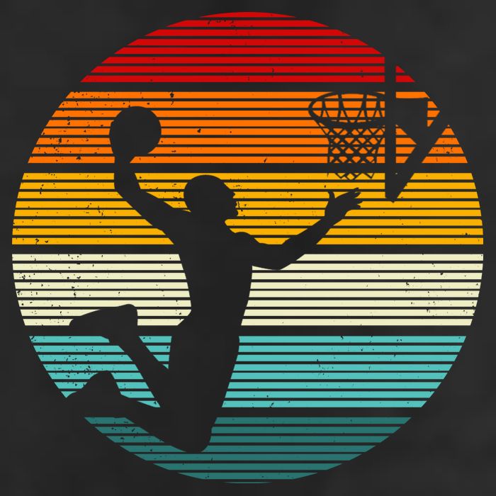Basketball Player Dunk Retro Sunset 7 Panel Mesh Trucker Snapback Hat