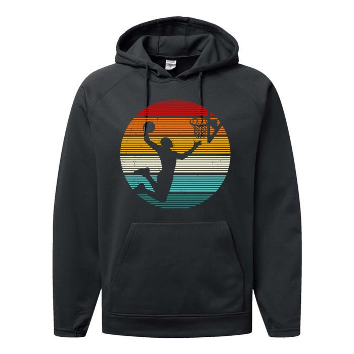 Basketball Player Dunk Retro Sunset Performance Fleece Hoodie