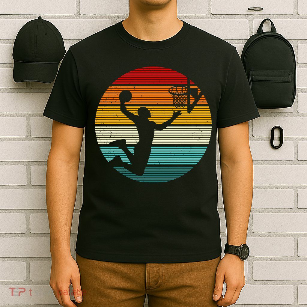 Basketball Player Dunk Retro Sunset T-Shirt