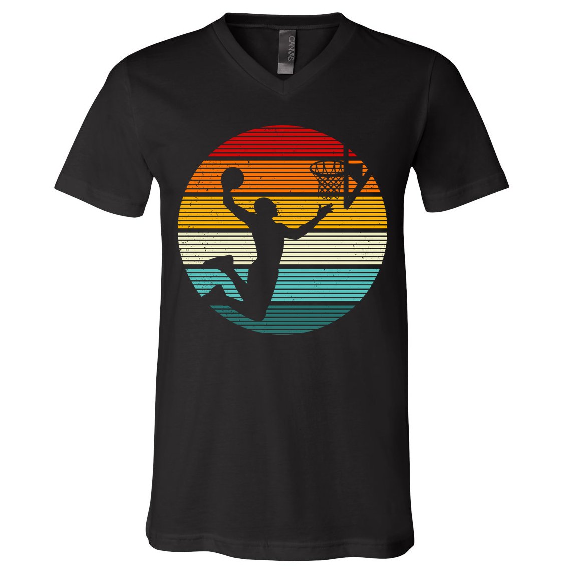 Basketball Player Dunk Retro Sunset V-Neck T-Shirt