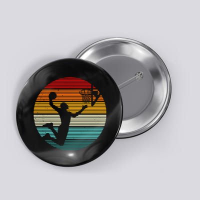 Basketball Player Dunk Retro Sunset Button