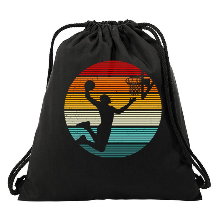 Basketball Player Dunk Retro Sunset Drawstring Bag