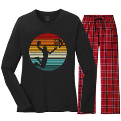 Basketball Player Dunk Retro Sunset Women's Long Sleeve Flannel Pajama Set 