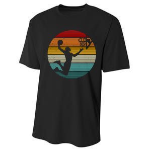 Basketball Player Dunk Retro Sunset Performance Sprint T-Shirt