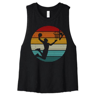 Basketball Player Dunk Retro Sunset Women's Racerback Cropped Tank