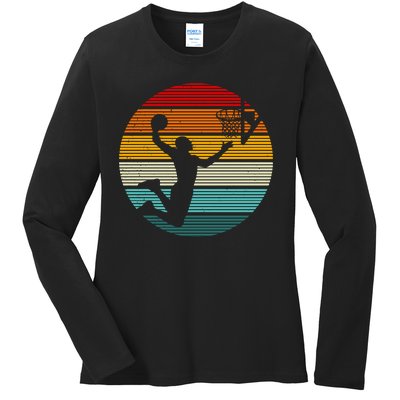 Basketball Player Dunk Retro Sunset Ladies Long Sleeve Shirt