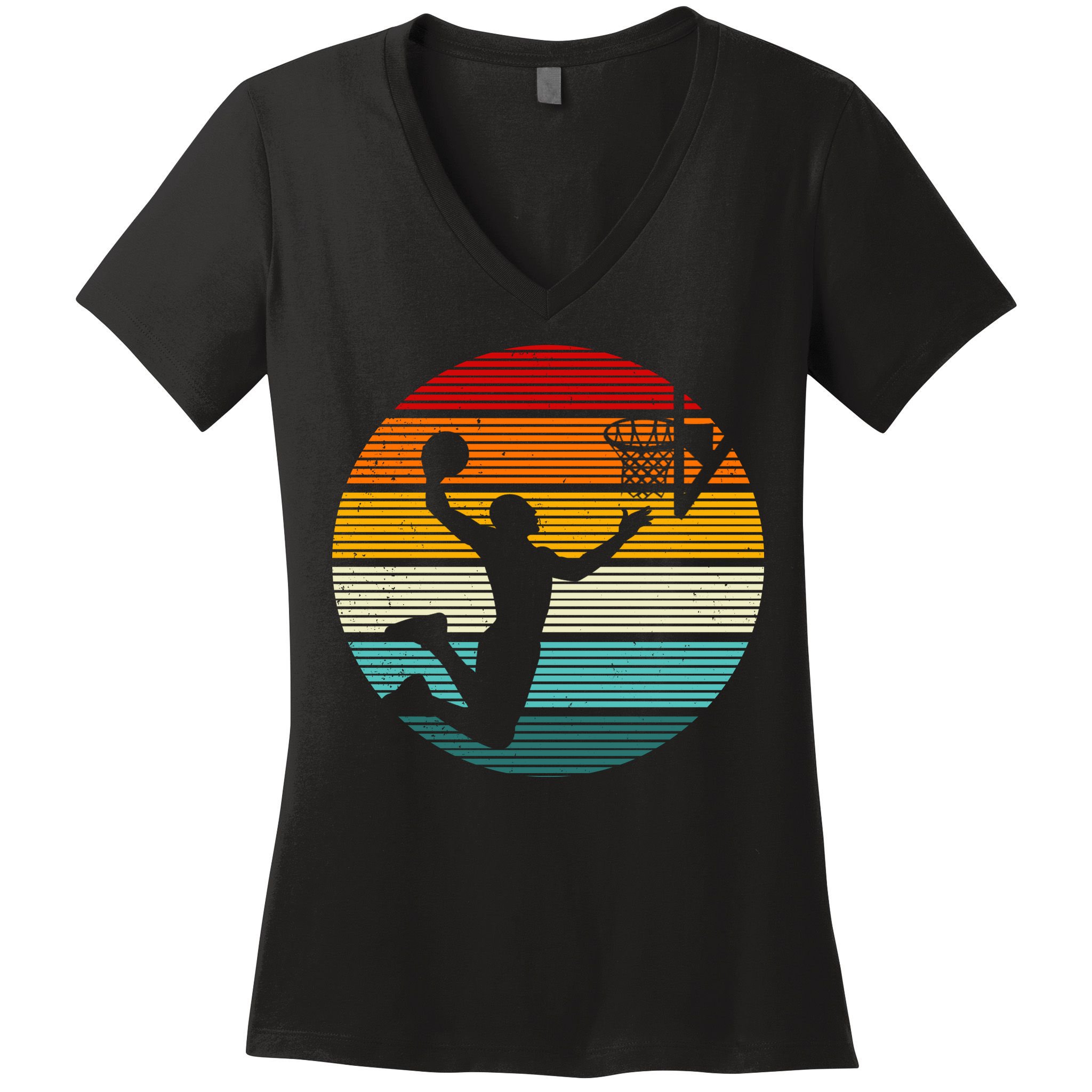 Basketball Player Dunk Retro Sunset Women's V-Neck T-Shirt