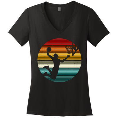 Basketball Player Dunk Retro Sunset Women's V-Neck T-Shirt