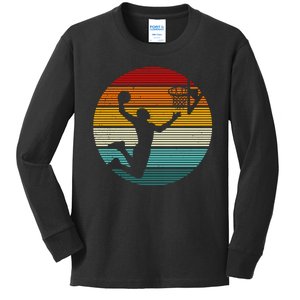 Basketball Player Dunk Retro Sunset Kids Long Sleeve Shirt