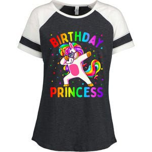 Birthday Princess Dabbing Unicorn Enza Ladies Jersey Colorblock Tee