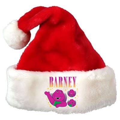 Barney Purple Dinosaur Character Grid With Gold Stars Premium Christmas Santa Hat