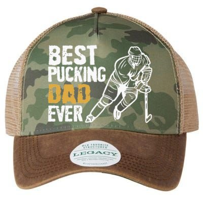 Best Pucking Dad Ever Retro Ice Hockey Coach On Fathers Day Legacy Tie Dye Trucker Hat