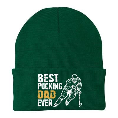 Best Pucking Dad Ever Retro Ice Hockey Coach On Fathers Day Knit Cap Winter Beanie