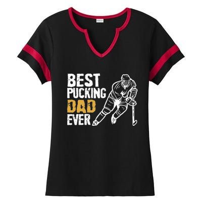 Best Pucking Dad Ever Retro Ice Hockey Coach On Fathers Day Ladies Halftime Notch Neck Tee