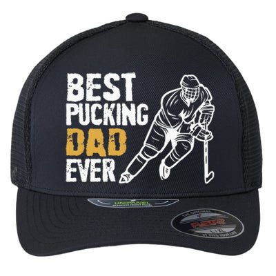 Best Pucking Dad Ever Retro Ice Hockey Coach On Fathers Day Flexfit Unipanel Trucker Cap