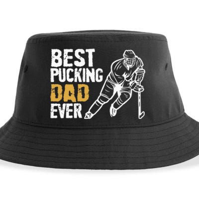 Best Pucking Dad Ever Retro Ice Hockey Coach On Fathers Day Sustainable Bucket Hat