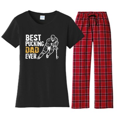 Best Pucking Dad Ever Retro Ice Hockey Coach On Fathers Day Women's Flannel Pajama Set