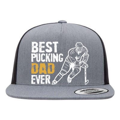 Best Pucking Dad Ever Retro Ice Hockey Coach On Fathers Day Flat Bill Trucker Hat