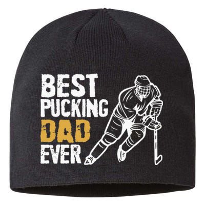 Best Pucking Dad Ever Retro Ice Hockey Coach On Fathers Day Sustainable Beanie