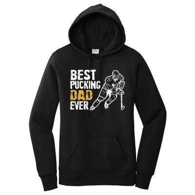 Best Pucking Dad Ever Retro Ice Hockey Coach On Fathers Day Women's Pullover Hoodie