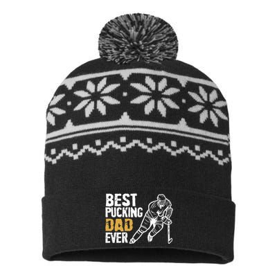 Best Pucking Dad Ever Retro Ice Hockey Coach On Fathers Day USA-Made Snowflake Beanie