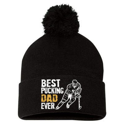 Best Pucking Dad Ever Retro Ice Hockey Coach On Fathers Day Pom Pom 12in Knit Beanie