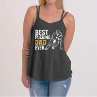 Best Pucking Dad Ever Retro Ice Hockey Coach On Fathers Day Women's Strappy Tank