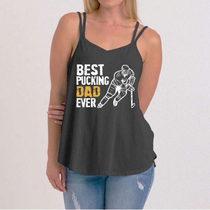 Best Pucking Dad Ever Retro Ice Hockey Coach On Fathers Day Women's Strappy Tank