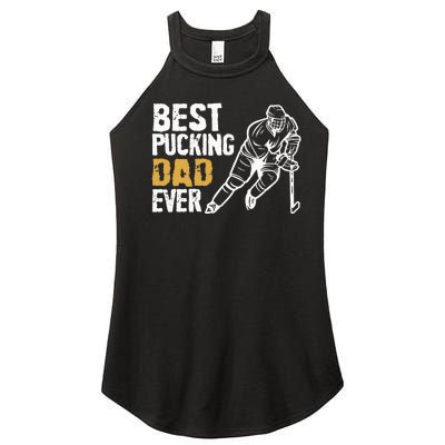 Best Pucking Dad Ever Retro Ice Hockey Coach On Fathers Day Women’s Perfect Tri Rocker Tank