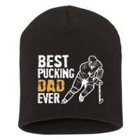 Best Pucking Dad Ever Retro Ice Hockey Coach On Fathers Day Short Acrylic Beanie