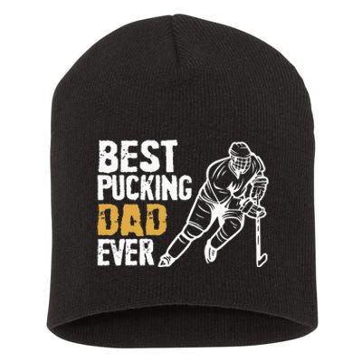 Best Pucking Dad Ever Retro Ice Hockey Coach On Fathers Day Short Acrylic Beanie