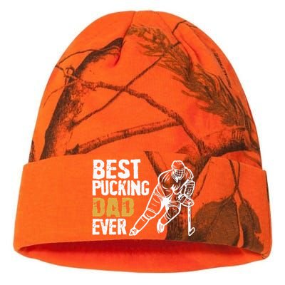 Best Pucking Dad Ever Retro Ice Hockey Coach On Fathers Day Kati Licensed 12" Camo Beanie