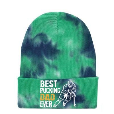 Best Pucking Dad Ever Retro Ice Hockey Coach On Fathers Day Tie Dye 12in Knit Beanie