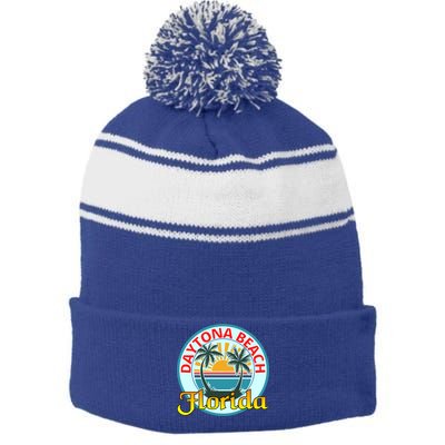 Beach Please Daytona Beach Florida Beach Spring Break Gift Stripe Pom Pom Beanie