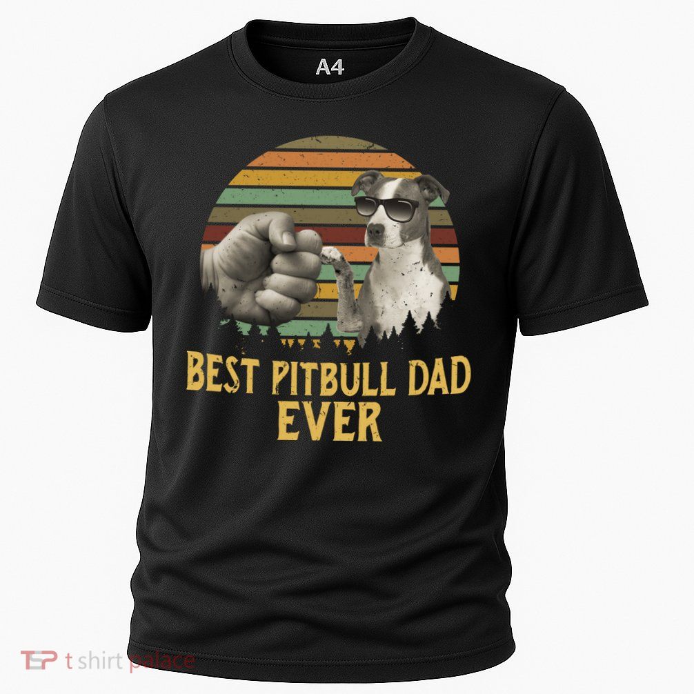 Best Pitbull Dad Ever Vintage Sunset Retro Performance Shirt