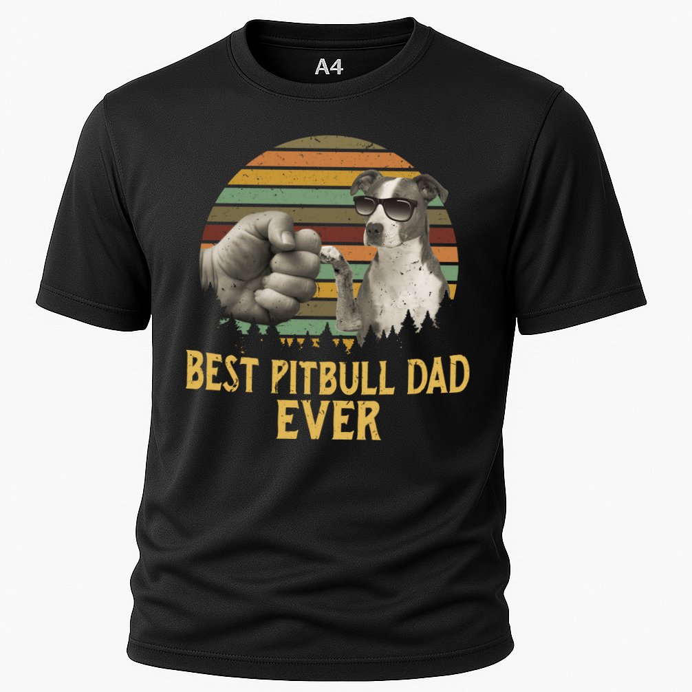 Best Pitbull Dad Ever Vintage Sunset Retro Cooling Performance Crew T-Shirt