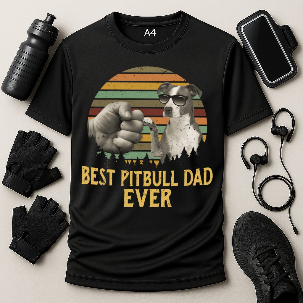 Best Pitbull Dad Ever Vintage Sunset Retro Cooling Performance Crew T-Shirt