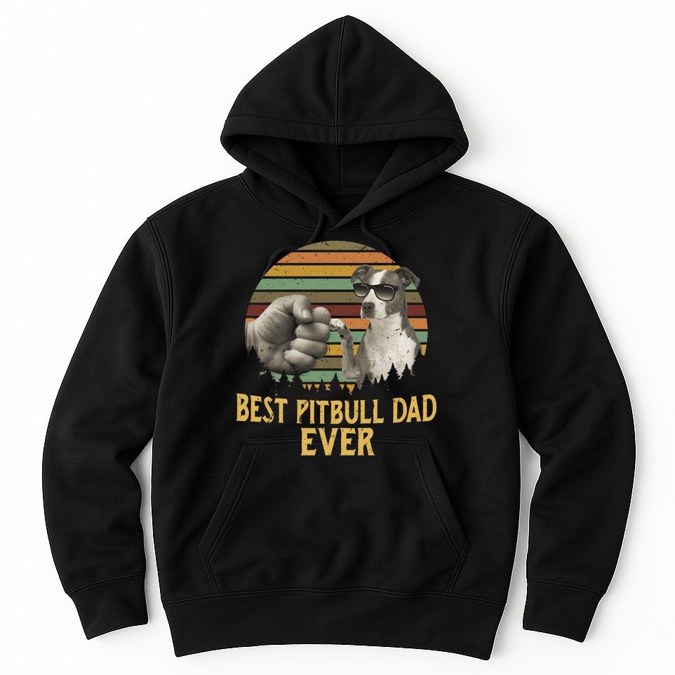 Best Pitbull Dad Ever Vintage Sunset Retro Hoodie