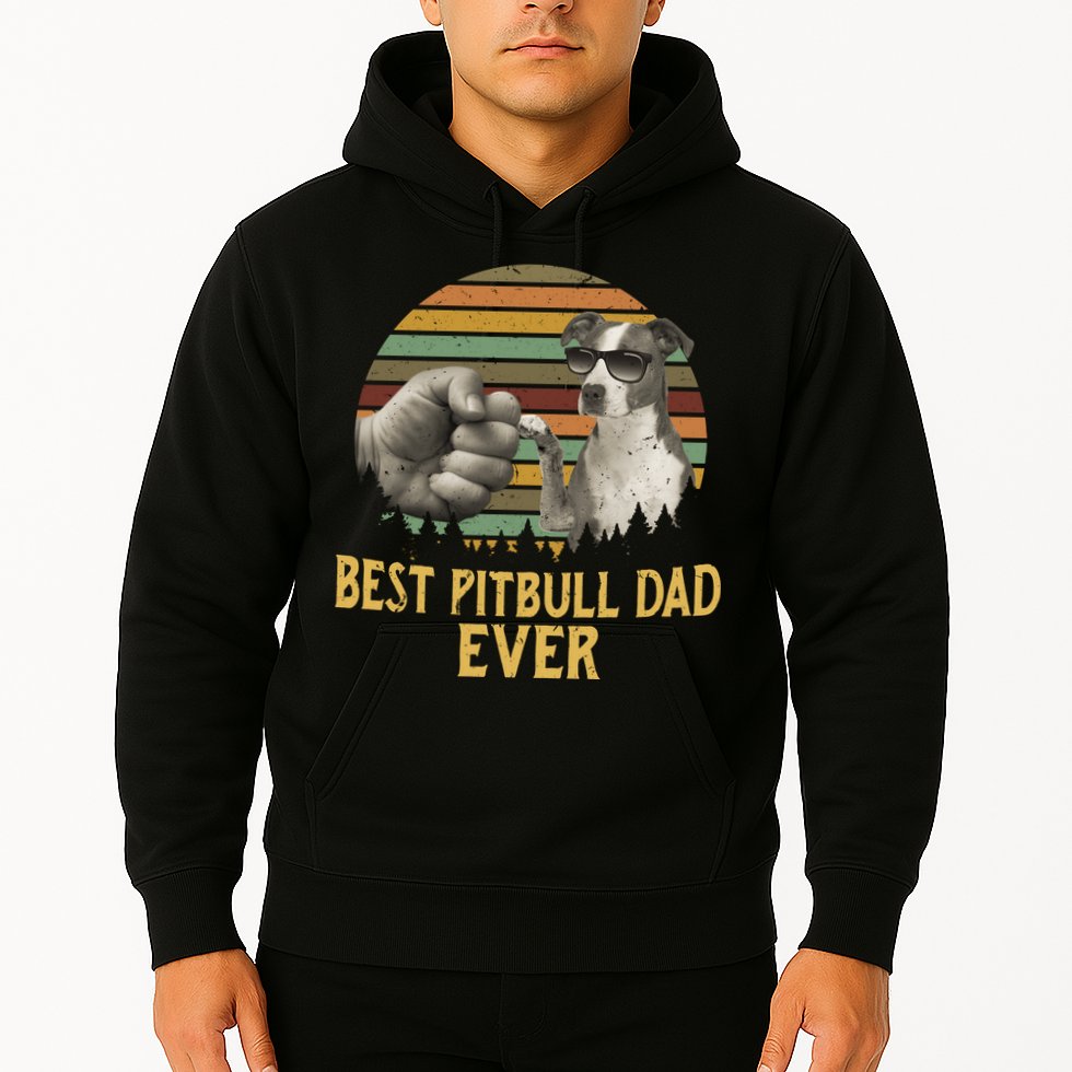 Best Pitbull Dad Ever Vintage Sunset Retro Hoodie