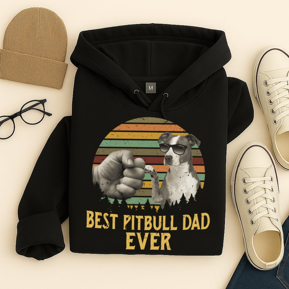 Best Pitbull Dad Ever Vintage Sunset Retro Hoodie