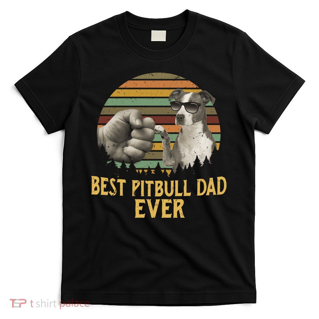 Best Pitbull Dad Ever Vintage Sunset Retro T-Shirt
