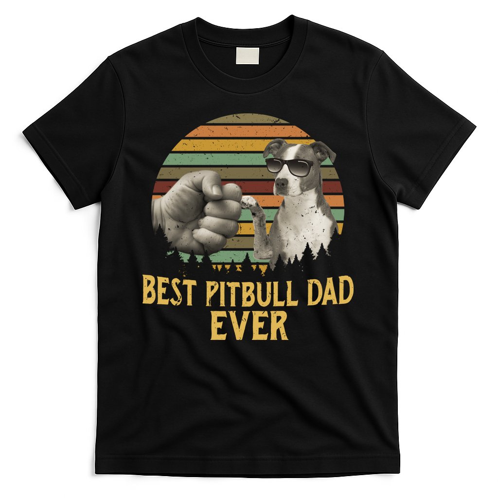 Best Pitbull Dad Ever Vintage Sunset Retro T-Shirt