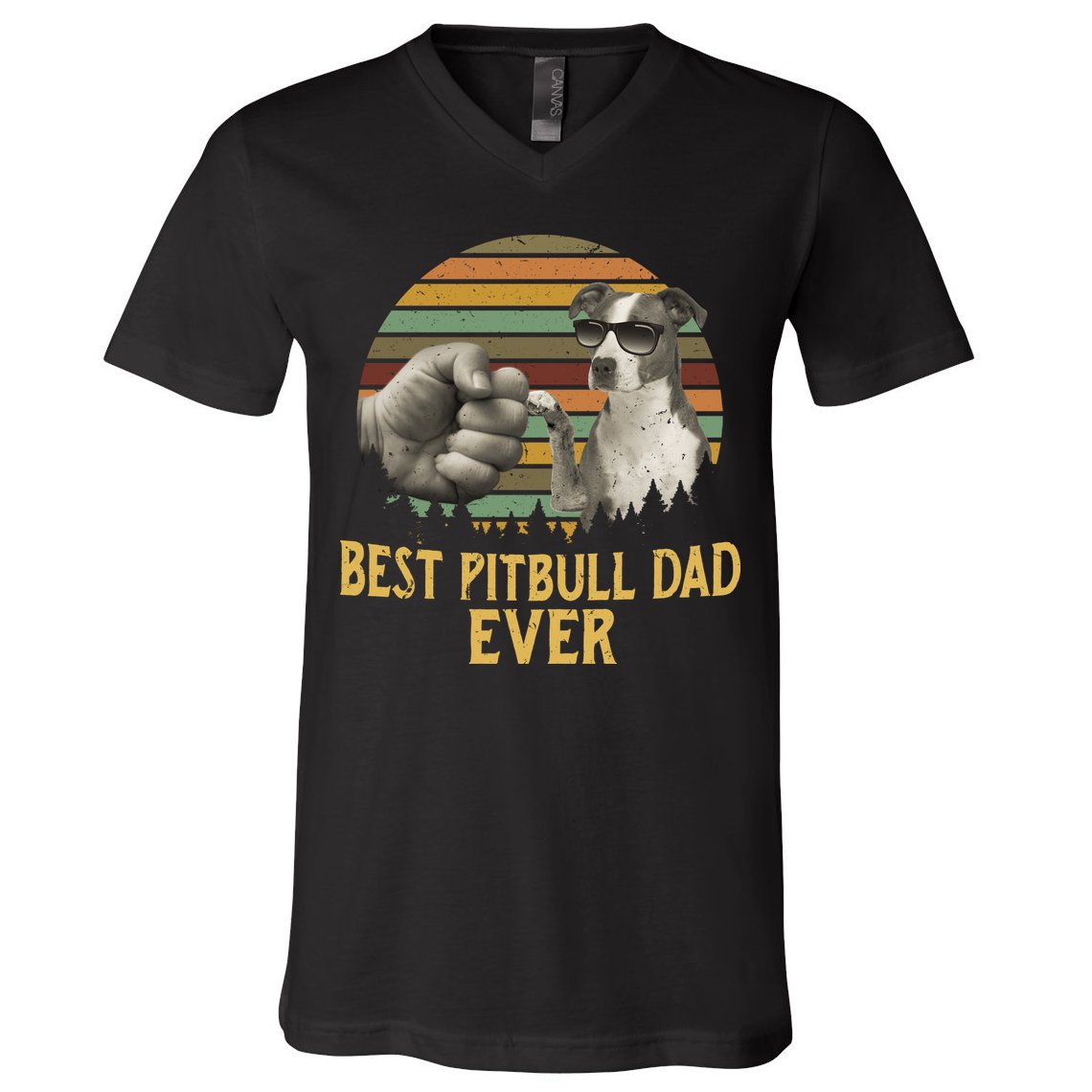 Best Pitbull Dad Ever Vintage Sunset Retro V-Neck T-Shirt