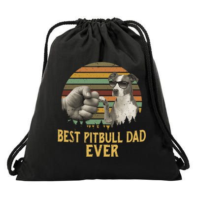 Best Pitbull Dad Ever Vintage Sunset Retro Drawstring Bag