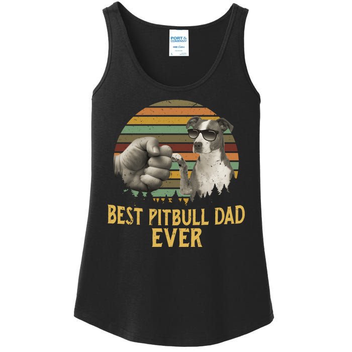 Best Pitbull Dad Ever Vintage Sunset Retro Ladies Essential Tank